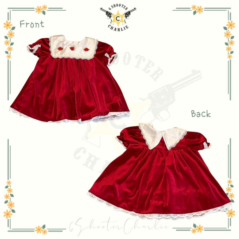Class Club Baby Girl’s 18 Months Red Velvet Dress Roses and Lace
